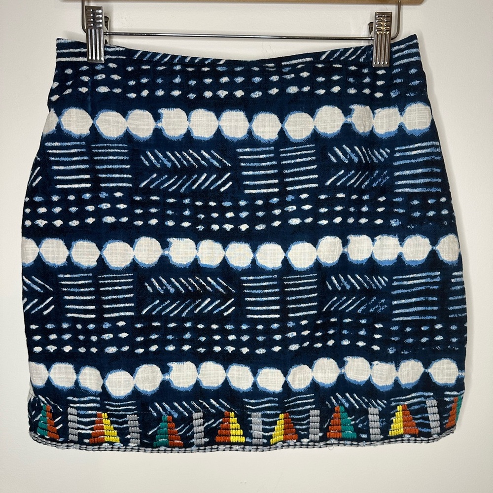 Free People Cotton Embroidery Front Ruffled overlay Print mini Skirt Sz 8 #878